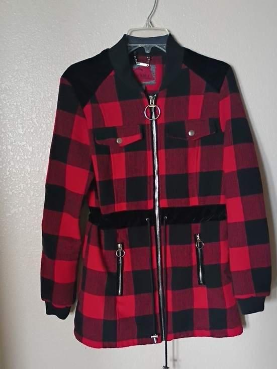 Celsius premium Jackets & Blazers - Red & Black Buffalo Plaid Utility Jacket with Zip Front